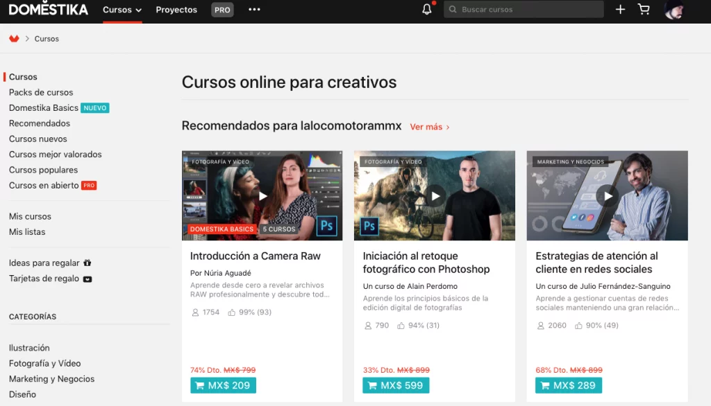 imparte cursos en domestika