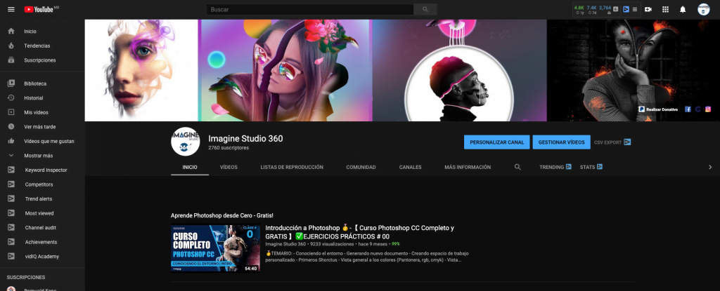 Crea un canal en youtube Imagine Studio 360