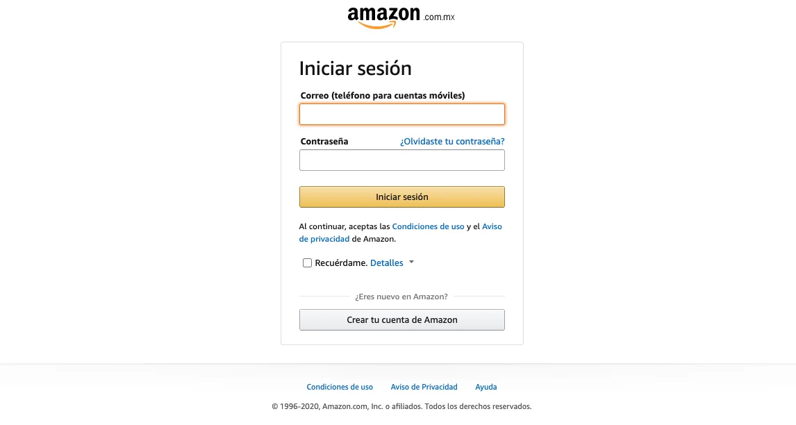 pantalla ingreso amazon